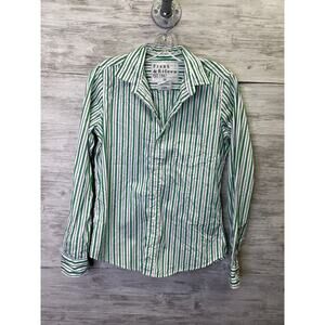 Frank+Eileen Top Green Striped Long Sleeve Cotton Button Up Womens XS